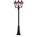 lampione da giardino rustico a 3 lanterne in alluminio nero con piattelli in rame altezza 230 cm IP44