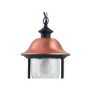 lampadario da esterno ip44 con piattello rame e struttura nera